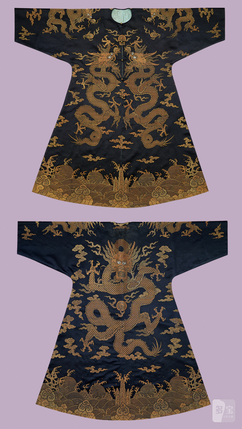 清初石青地织金龙纹朝服褂